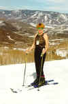 Pam skiing in her bathing suit!